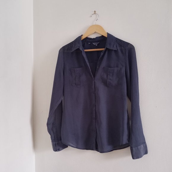 Guess // Delicate Sheer Blue Button Up Top - Picture 1 of 4